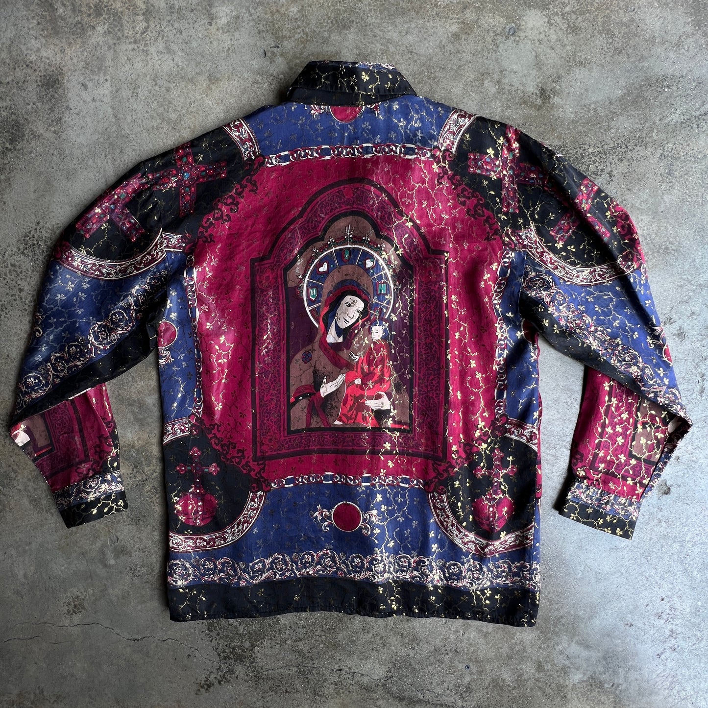 Vtg Satin Othodox Theotokos Virgin Button Down