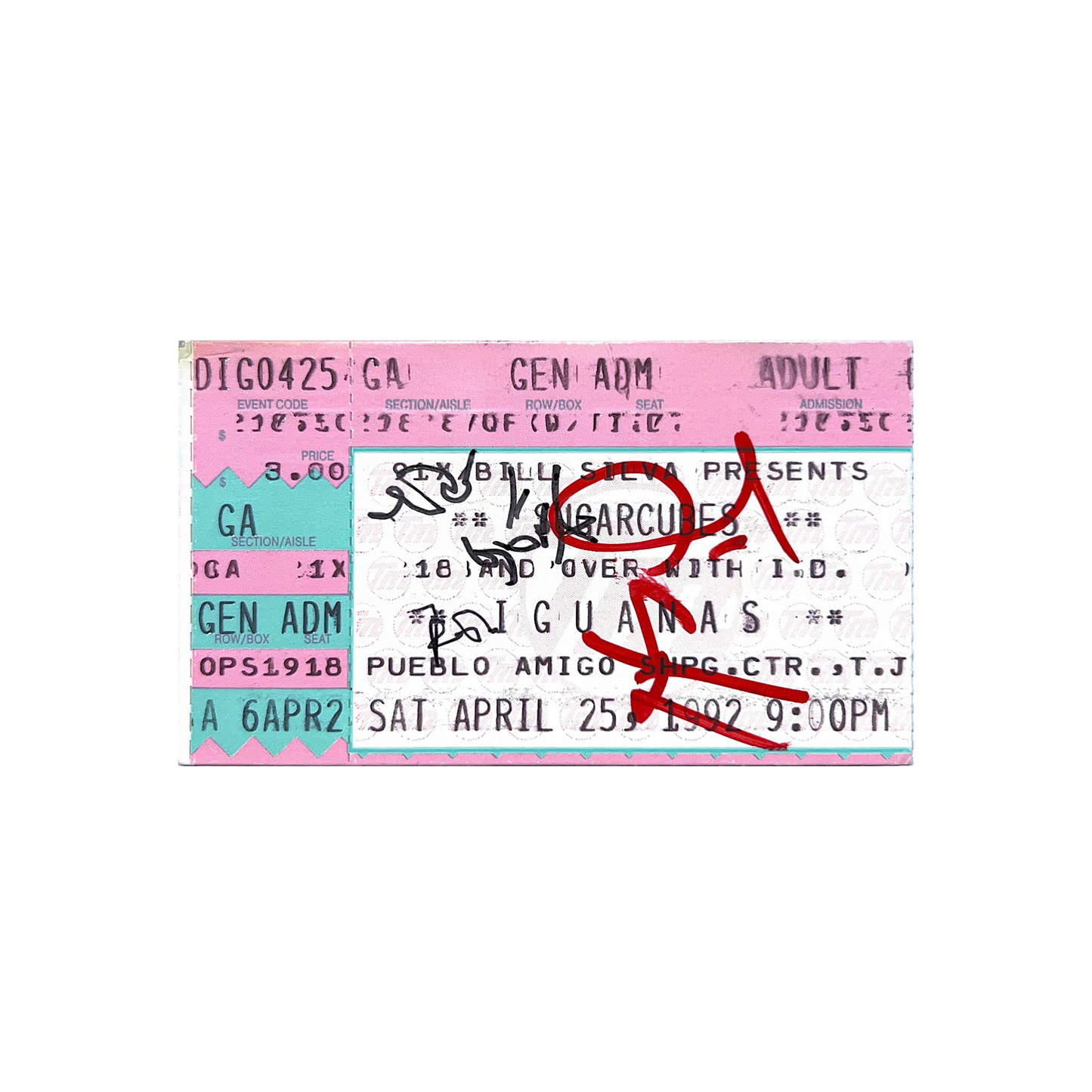 The Sugarcubes 1992 Bjork Autographed Ticket Tijuana