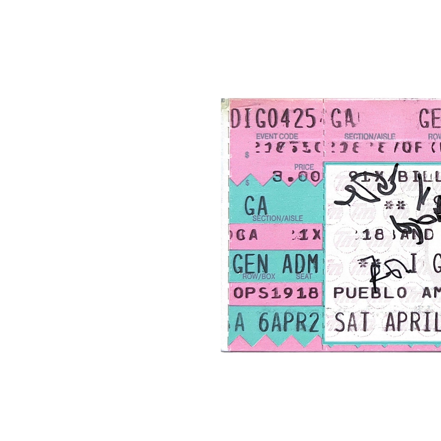The Sugarcubes 1992 Bjork Autographed Ticket Tijuana