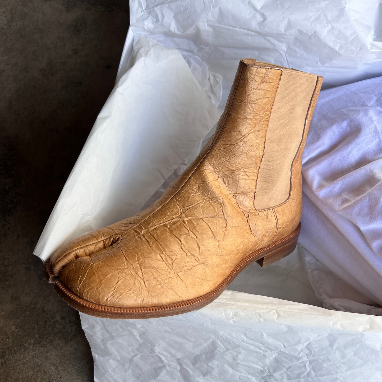 Paper Leather Tabi Boots